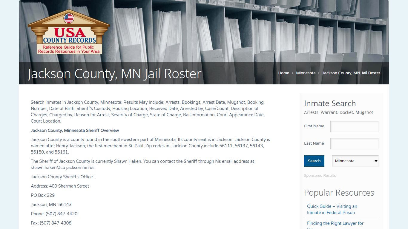 Jackson County, MN Jail Roster | Name Search